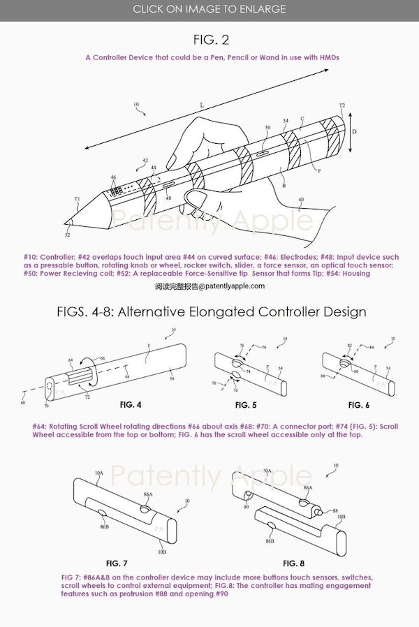 苹果笔状控制器专利：配合 iPhone、Vision Pro 头显等设备使用-第2张图片