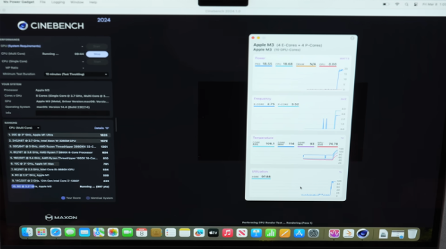 M3 MacBook Air 压力测试出现 114 度的超高温度，有明显的热节流状况-第1张图片