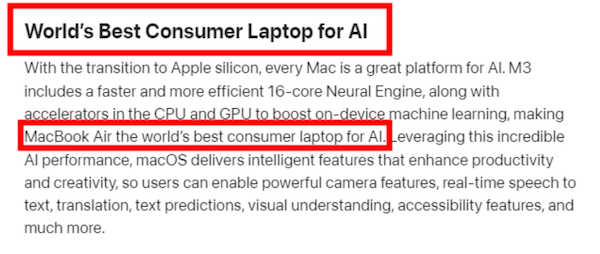 苹果宣称新款 MacBook Air 是“用于 AI 的全球最佳消费级笔记本电脑”-第2张图片